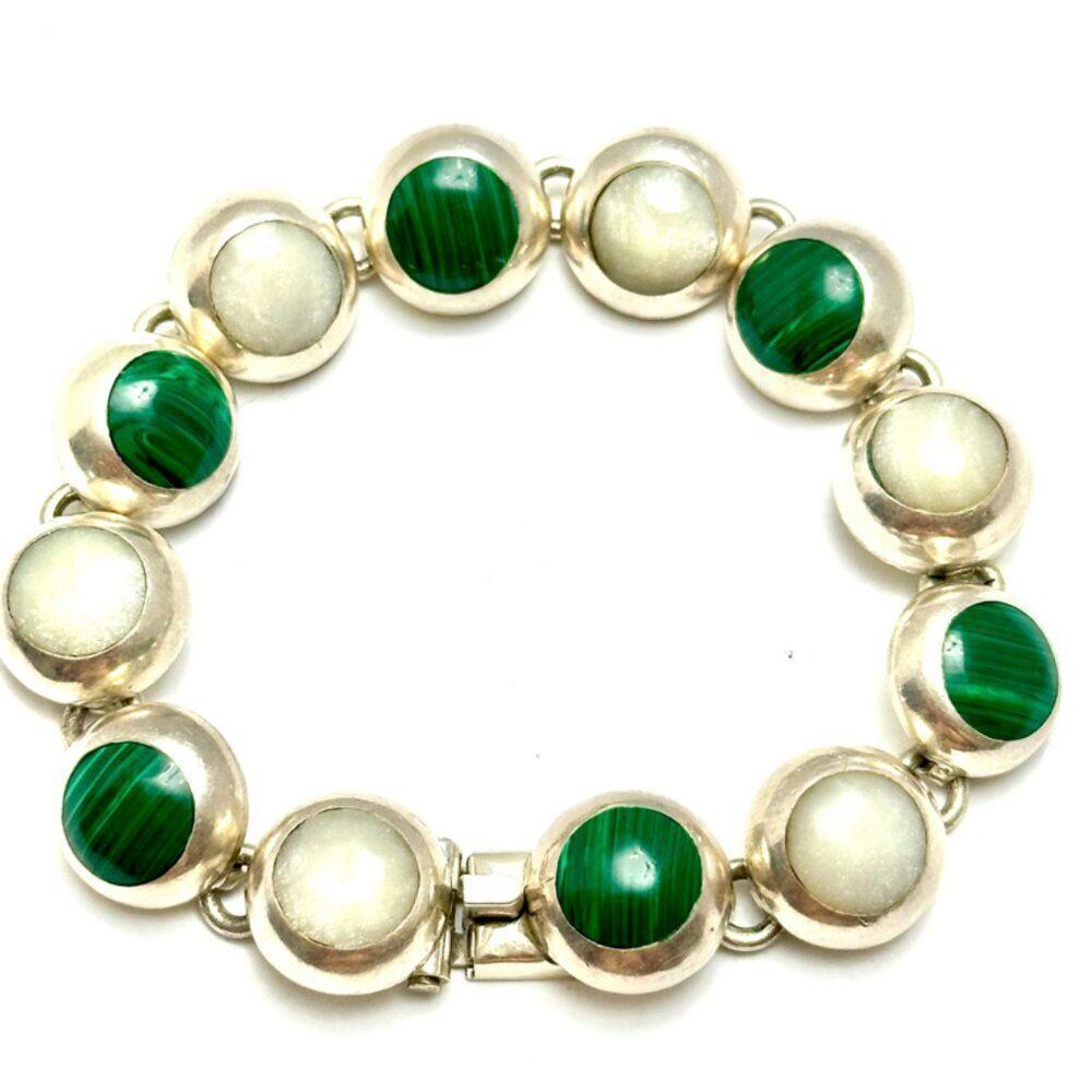 Sterling Silver 950 TAXCO Natural Stones 7 inch Bracelet.